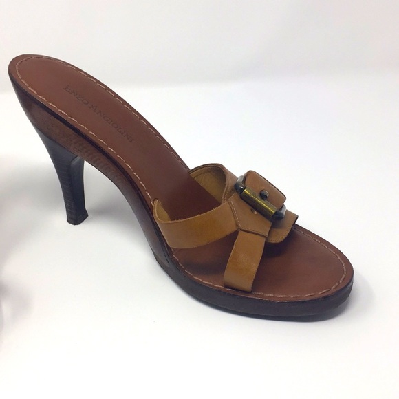 Leather and wood Enzo Angiolini heels - Picture 5 of 9